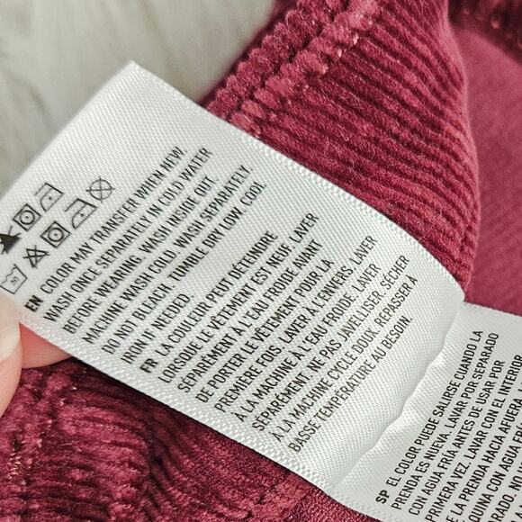American Eagle Super Stretch High Rise Corduroy Pants Sz 12 Burgundy Button Fly - Picture 12 of 12